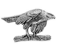 Goshawk Bird (hawk on branch) Pin Badge in Grey Burlap Pouch