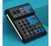 Goshyda 4 Channel Sound Mixer, DJ Sound Board Console Audio Mixer with USB XLR Inputs, 6.35mm Jack, for Studio Podcast Live Streaming Karaoke