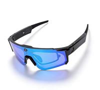 Goshyda AI Smart Bluetooth Glasses with 8MP Camera 4K Video Recording, Smart Cycling Glasses with Dual Mic Noise Cancellation, Voice Control, for Skiing Hiking (Black Green)