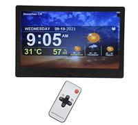 Goshyda Digital Calendar Alarm Day Clock, 10in Dementia Clocks Weather Station with 5 Sets Alarm Reminders and Auto Dimmable, for Memory Loss, Alzheimer, with Remote, Black (UK Plug)