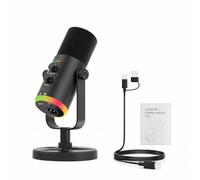 Goshyda ENC Microphone for PC, Gaming Mic with Touch Knob Controls, USB Condenser Dynamic Microphone 24bit 48KHz RGB Lighting for Recording Streaming Podcast and Karaoke (Black)