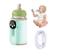 Goshyda Fast Heating Portable Bottle Warmer with LED Display, 11 Temperature Settings Rechargeable Milk Warmer with Night Light Memory Function (Green)