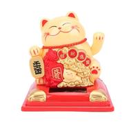 Goshyda Fortune Cat, Solar Powered Automatic Beckoning Arm for Good Luck Wealth Lucky, Cat Statue for Business Desk Car Home Decor (Yellow)