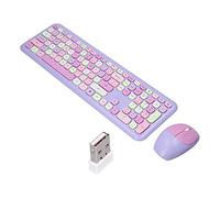 Goshyda Mouse and Keyboard, Wireless Silent Keyboard Mouse Combo Automatic Power Saving for Computer for Home Office for PC (Purple mixed color keyboard and mouse set)