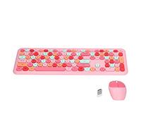 Goshyda Mouse and Keyboard, Wireless Silent Keyboard Mouse Combo Automatic Power Saving for Computer for Home Office for PC (Pink mixed color keyboard and mouse set)