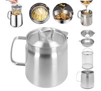 Goshyda Oil Strainer Pot, 304 Stainless Steel Grease Container with Filter Cover, Snug Lid, Frying Basket, Oil Container Grease for Kitchen Storing Frying Cooking Grease (1.5L)