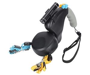 Goshyda Pet Double Ended Leash, Dual Dog Traction Rope with LED Light and Reflective Thread, 9.8ft Heavy Duty Double Head Leash for Walking Two Dogs, Adjustable Hands Free Lead (Black)
