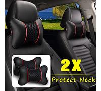 Goshyda PU Leather Car Headrest Cushions 2Pcs Neck Rest Pillow for Seat, Ergonomic Soft Memory Foam Car Neck Support Comfortable (Black)
