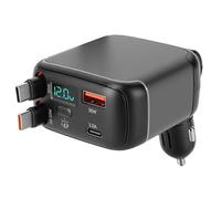 Goshyda Retractable Car Charger 137W Fast Charging PD 65W QC 36W USB C Car Adapter with LED Display Ambient Lighting Dual Type C Cables