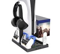 Goshyda Vertical Cooling Fan Stand for PS5 Console, Digital Editions Dual Controllers Charger, 2 Silent Cooling Fans, Charging Station Accessories, for Playstation 5