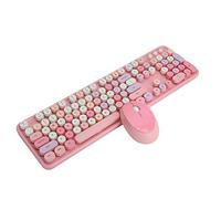 Goshyda Wireless Keyboard and Mouse Set, 2.4Ghz 104 Keys Retro Typewriter Style Office Desktop Mechanical Keyboard Mice Combo with Multimedia Button(pink)
