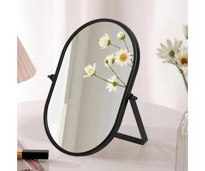 Gosider Black Table Mirror Oval Desk Makeup Mirrors Portable Vanity Mirrors with Metal Stand 90°Single-Sided Desk Table Mirror for Travel Bedroom Living Room Bedroom Office