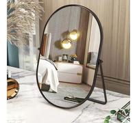 Gosider Desk Mirror Oval Table Makeup Mirror Small Vanity Mirrors Black | 90° Single-Sided, Metal Frame, Portable Countertop, High-Definition Swivel, For Dresser Living Room Bedroom Tabletop