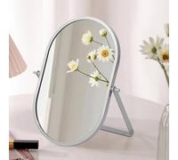 Gosider Desk Table Mirror 90°Adjustable Rotation Make Up Oval Mirrors Portable Folding Mirror Metal Framed Silver High-Definition Vanity Mirrors for Dressing Living Room Bathroom Bedroom Office