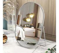 Gosider Desk Table Mirror Oval Makeup Mirror, Silver Vanity Mirrors | Dressing Table Mirror, 90° Swivel, Metal Framed, High-Definition, for Living Room Bedroom Bathroom Dorm