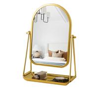 Gosider Dressing Table Mirror Arch Gold Makeup Vanity Mirror 360°Adjustable Rotation Metal Framed Standing Mirrors with Tray Desktop Cosmetic Mirror for Living Room, Bedroom, Bathroom