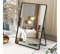 Gosider Dressing Table Mirror, Rectangular Vanity Mirror with Stand, Black | Small Makeup Mirror, Portable, Metal Framed, 90° Single-Sided, For Bedroom Living Room Office