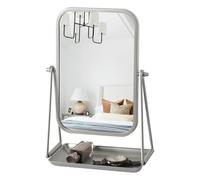 Gosider Dressing Table Mirror with Storage Rectangule Silver Vanity Mirror | Small Desk Table Mirror with Stand, Iron Frame, 360° Rotation Adjustable, Portable, HD, for Office Dorm Bedroom Bathroom