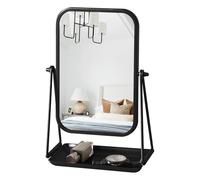 Gosider Dressing Table Mirrors Rectangle Vanity Mirror with Storage Black | Desk Mirror Portable, Metal Framed, 360 Degree Swivel, For Office Bathroom Bedroom Countertop