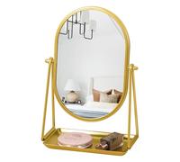 Gosider Dressing Table Vanity Mirror Golden Oval Desk Makeup Mirror with Tray 360°Adjustable Rotation Metal Framed Standing Mirrors for Dress Table, Living Room, Bedroom, Office, Bathroom