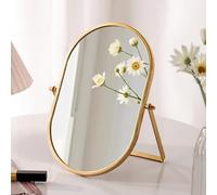 Gosider Makeup Desk Mirror Gold Oval Desktop Mirror with Metal Framed Portable Vanity Table Mirrors 90°Single-Sided High-Definition Countertop Makeup Mirrors for Dresser Living Room Bedroom Office