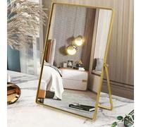 Gosider Makeup Desk Mirror Gold Rectangular Dressing Table Mirror | Portable Vanity Mirrors, Metal Framed, 90° Single-Sided, High-Definition Countertop, For Dresser Living Room Bedroom Office