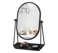 Gosider Oval Mirror for Dressing Table Vanity Mirror with Storage Black | Small Makeup Mirror for Desk, Metal Framed, 360° Adjust Rotate, For Office Bedroom Bathroom Dorm