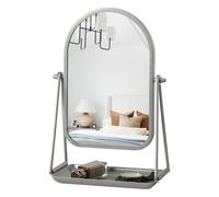 Gosider Small Desk Mirror for Dressing Table Silver Makeup Mirrors with 360 Degree Swivel Black Arch Iron Frame Desktop Vanity Mirror with Storage for Office Bathroom Bedroom Apartment