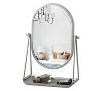 Gosider Small Vanity Mirror, Dressing Table Mirror with Storage, Silver | Oval Mirror for Desk, Make Up Mirrors, 360 Degree Swivel, Portable Cosmetic Mirror for Travel, Bedroom, Office, Dresser