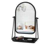 Gosider Vanity Mirror Small Arch Makeup Mirror with Storage Black | Free Standing Mirror For Dressing Table, Iron Frame, 360 Degree Swivel, For Bathroom Bedroom Dorm