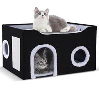 Gosipeya Cat House for Indoor Cats - Foldable Cat Cave & Covered Cat Bed, Cozy Hideaway for Small Pets and Large Cats (23.6"x16"x12.8"),Black
