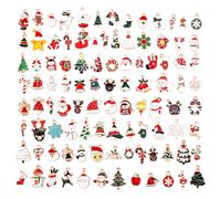 Gosknor 100pcs Cute Christmas Charms, Various Patterns - Tree, Snowflake, Snowman - Gold Enamel for Necklace, Bracelet, Earring
