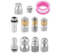 Gosknor 10pcs Sewer Jet Nozzle Kit with 1/4" & 3/8" NPT Quick Connectors, with Tape Stainless Steel Pressure Drain Jetter Hose Nozzle for Pressure Washer Sewer Cleaning Tool 5000 PSI