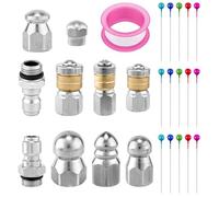 Gosknor 10pcs Sewer Jetter Nozzle Kit with 1/4" & 3/8" NPT Quick Connectors, with Needles & Tape Stainless Steel Pressure Drain Jet Hose Nozzle for Pressure Washer Sewer Jetting Cleaning Tool 5000 PSI