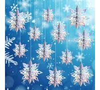 Gosknor 12 Pcs Hanging Snowflakes, Christmas White Garland Snowflakes 3D Hanging Snowflakes Paper Snowflakes Hanging for Christmas Winter Wonderland Party Decoration (Colorful)