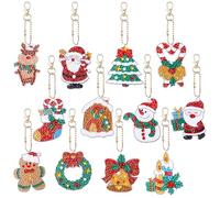 Gosknor 12pcs 5D Christmas Diamond Painting Keychain Kits with Tools, Aesthetic Christmas Tree Diamond Hanging Ornament Christmas Dotz Painting Art for Kids DIY Crafts Family Xmas Decor (12 Designs)