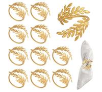 Gosknor 12pcs Gold Wheat Napkin Rings, Leaf Shaped Metal Cloth Napkin Holders Stylish Elegant Serviette Ring Table Decor for Wedding Easter Spring Party Banquets Decoration