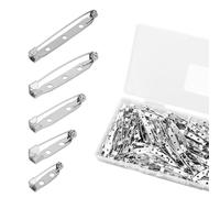 Gosknor 200pcs Silver Brooch Pin Backs, 20mm/25mm/32mm/38mm/45mm Safety Bar Pins for Crafts Metal Flat Back Locking Clasp for DIY Jewelry Making Badge Name Tag Tie Tacks Citation
