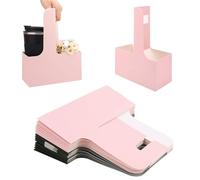 Gosknor 20pcs 2 Cup Coffee Carrier with Handle, Disposable Cardboard Two Cup to Go Drink Holder for Hot/Cold Drinks, Foldable Paper Food Milk Tea Caddy Tray for Delivery, Takeout, Cafes (Black/Pink)