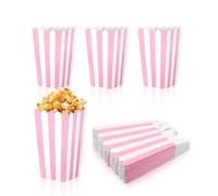 Gosknor 24 Pcs Pink Popcorn Boxes, Small Popcorn Buckets Pink and White Striped Popcorn Bags for Birthday Party Favor Supplies