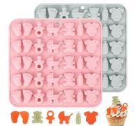 Gosknor 2pcs Baby Shower Chocolate Molds, Silicone Baby Feet Clothes Nipple Bottle Cradles Bear Mould, Bite Size Candy Fondant Gummy Template for Gender Reveal Cake Cupcake Decorations Party Favors