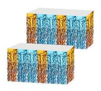 Gosknor 2pcs Blue Dog Tinsel Foil Fringe Table Skirt, 108.3x29.5 Inch Metallic Blue Orange Table Skirt Wavy Fringe Tablecloth Party Decorations Birthday Supplies for Rectangular and Round Tables