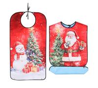 Gosknor 2pcs Christmas Adult Bibs, Reusable Dining Clothing Protectors Washable Waterproof Bibs with Xmas Tree Santa Snowmen Patterns for Eating Feeding Elderly Seniors Men Women