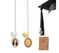 Gosknor 2pcs Class of 2025 Graduation Cap Photo Charms, Antique Memorial Tassel Decor with Crystal Glass and Gift Box Creative Graduation Cap Charm Tassel Gift