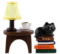 Gosknor 2pcs Cute Mini Cat Figurines, Mini Resin Cats on Books Desktop Ornament Set Creative Desk Trinkets Decorations Suitable for Office Bedroom Bookshelf or Study Room