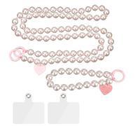 Gosknor 2pcs Pearl Phone Chain, Cute Phone Charms with Tether Tabs Beaded Wrist Strap Pink Cell Phone Crossbody Lanyard Wristlet Anti-Lost Phone Bracelet Strap for Bag Purse Keys Phone Accessories