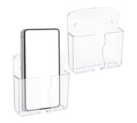 Gosknor 2pcs Wall Mount Phone Holders, Premium Plastic Clear Cell Phone Stand with Charging Hole Phone Holder Wall Shelf Practical Smartphone Phone Accessories for Bathroom Shower