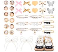 Gosknor 34pcs Shoe Charms for Sneakers, Shoelace Charms Pearl Bows Heart Butterfly Clips Pins Brooch Buttons DIY Jewelry Charms for Women Sneakers, Socks, Hat, Clothes Junk Shoe Lace Decoration