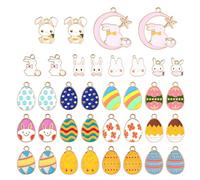 Gosknor 36pcs Easter Charms, 18 Styles Colorful Easter Egg Bunny Rabbit Carrot Pendant Charms Enamel Easter Charms for Jewelry Making Necklace Bracelet DIY Crafts