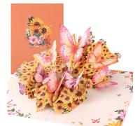 Gosknor 3D Pop up Butterfly Card, Gold Stamping Colorful 3D Butterfly Greeting Card with Envelope Delicate Sunflower Anniversary Birthday Cards for Wife Husband Mother Father
